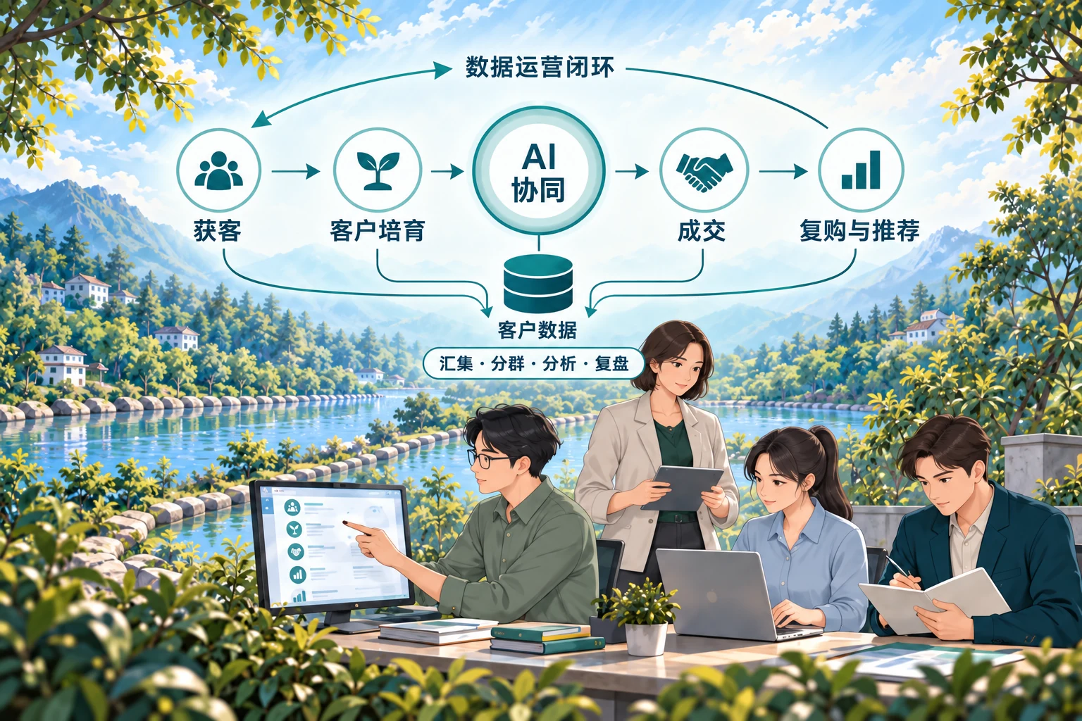 AI协同、客户数据与团队支持获客到复购的运营闭环